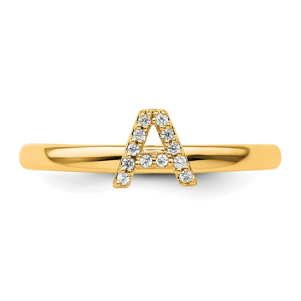 14K Yellow Gold Stackable Diamond Initial A Ring