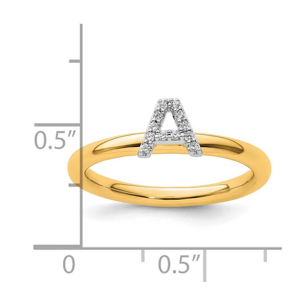 14K Yellow Gold Stackable Diamond Initial A Ring