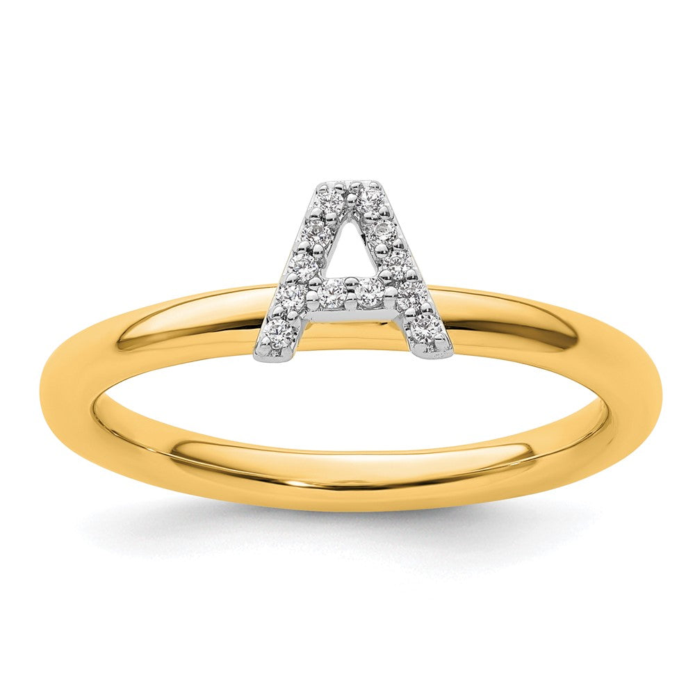 14K Yellow Gold Stackable Diamond Initial A Ring