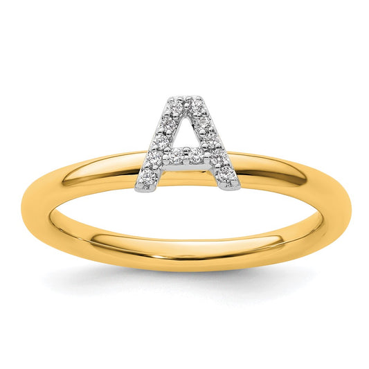 14K Yellow Gold Stackable Diamond Initial A Ring