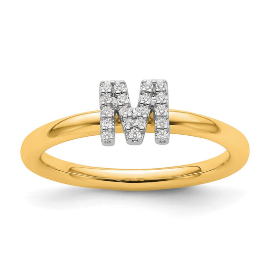 14K Stackable Diamond Initial M Ring
