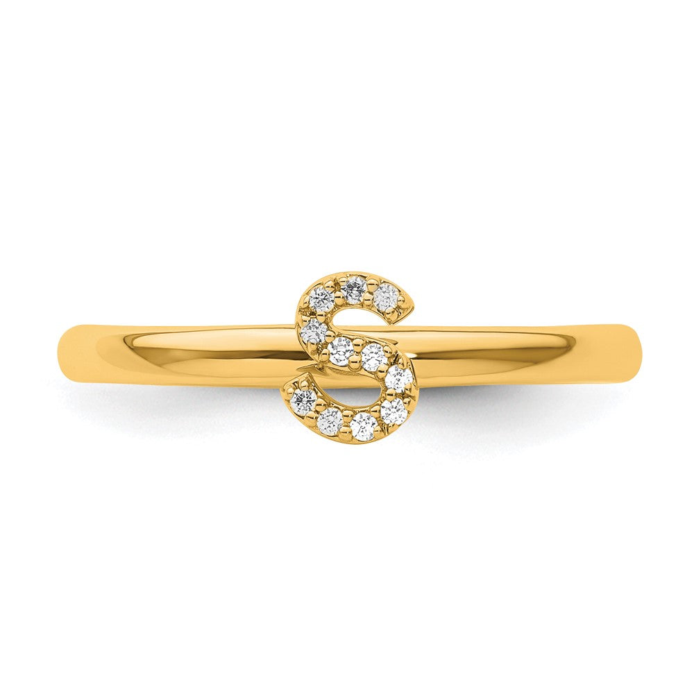 14K Yellow Gold Stackable Diamond Initial S Ring