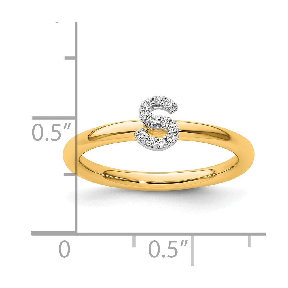 14K Yellow Gold Stackable Diamond Initial S Ring