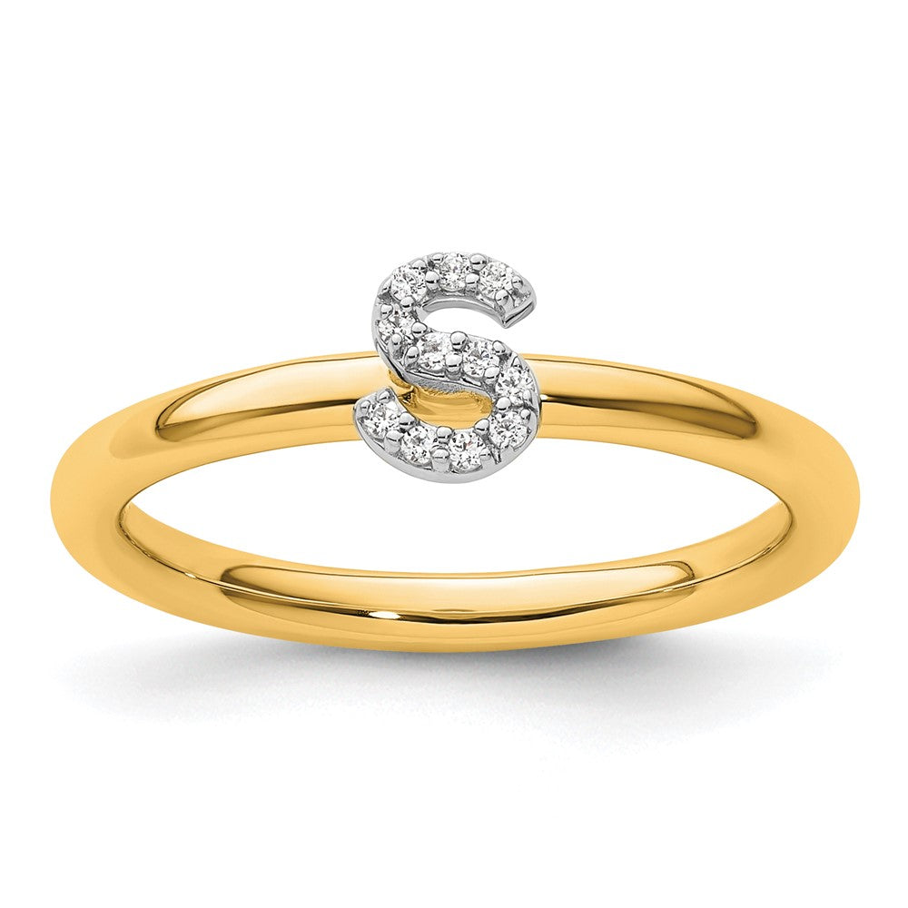 14K Yellow Gold Stackable Diamond Initial S Ring