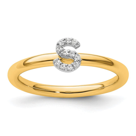 14K Yellow Gold Stackable Diamond Initial S Ring