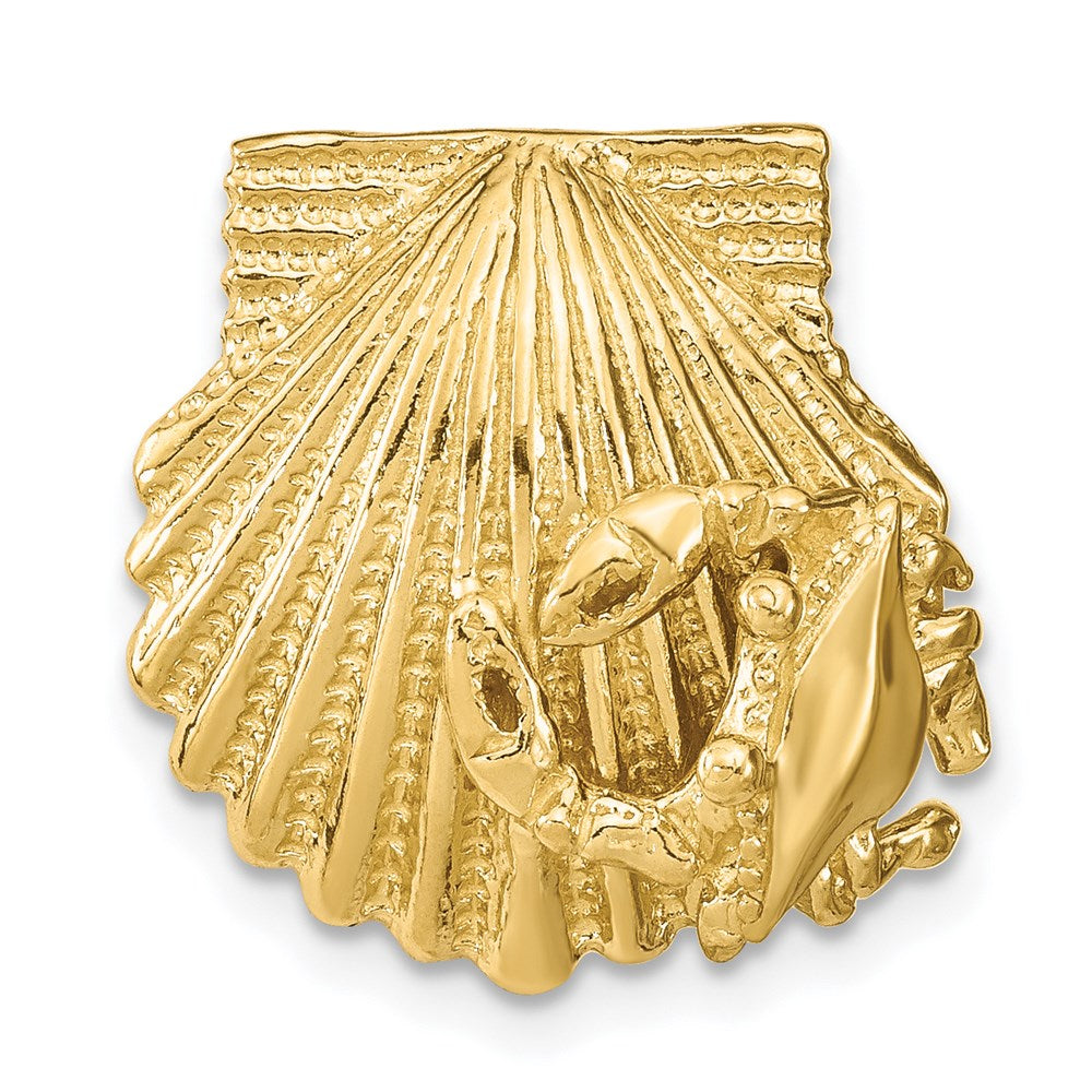 14k Yellow Gold Scallop Shell with Crab Slide