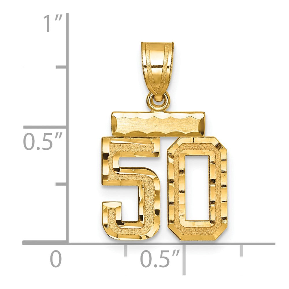 14k Small Brushed Diamond-cut Number 50 Charm