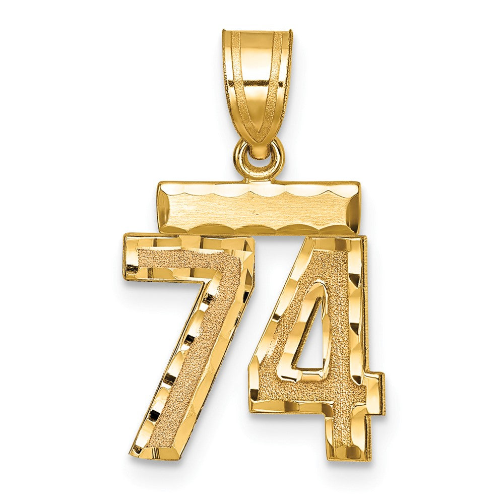 14k Small Brushed Diamond-cut Number 74 Charm
