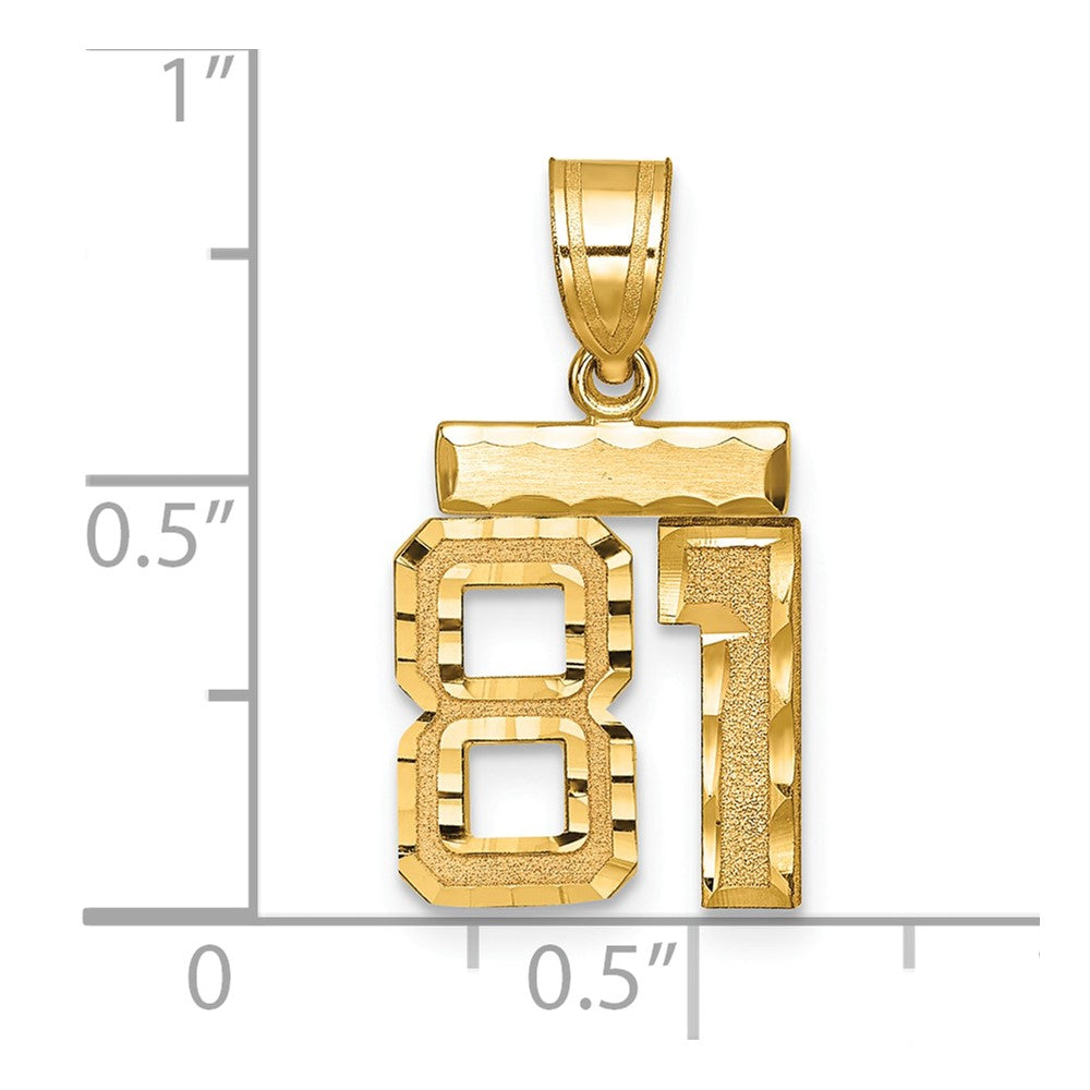 14k Small Brushed Diamond-cut Number 81 Charm