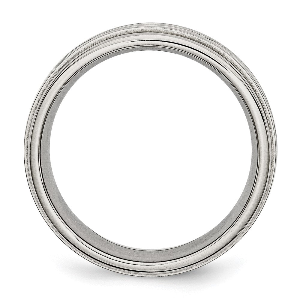 Chisel Stainless Steel Brushed and Polished Criss-cross Design 7mm Ridged Edge Band