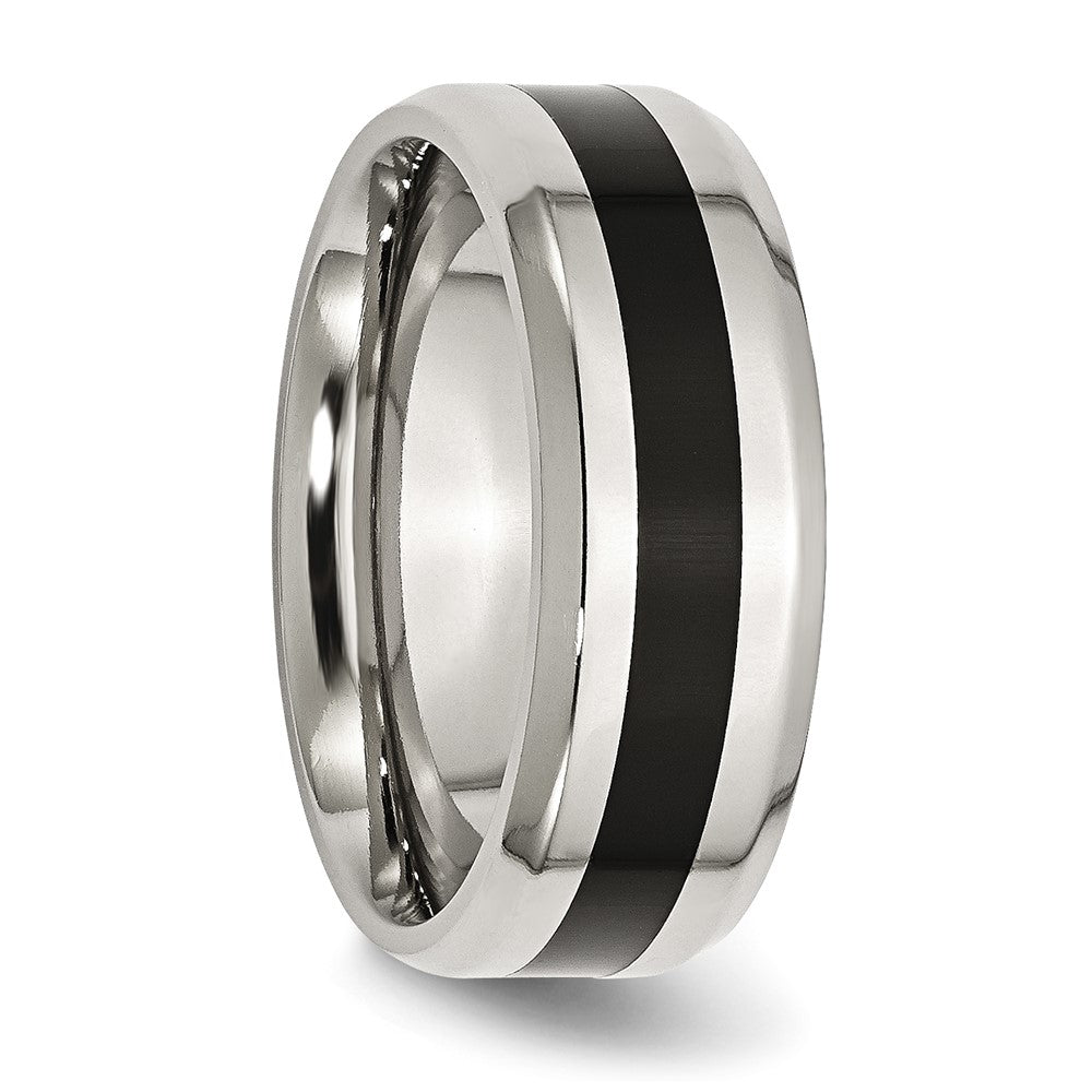 Chisel Stainless Steel Polished Black Enamel 8mm Beveled Edge Band