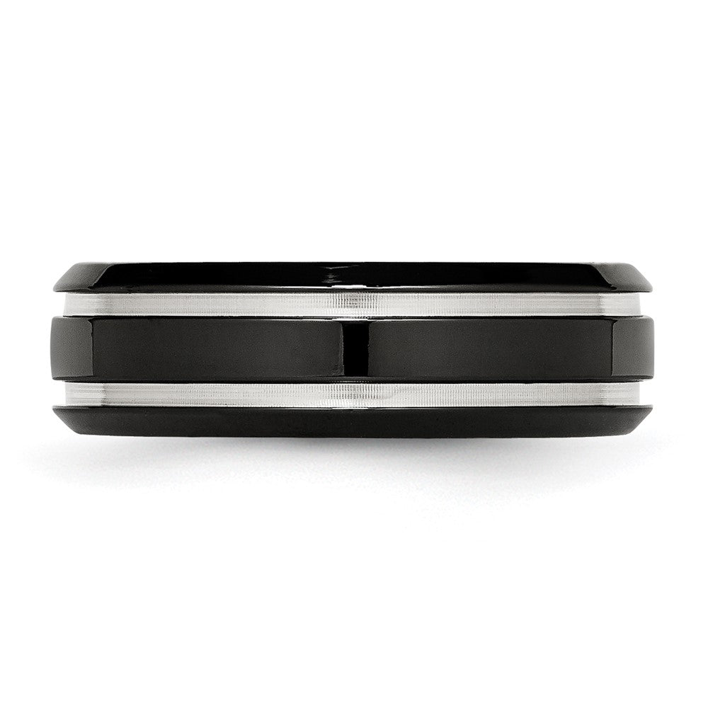 Chisel Stainless Steel Polished Black IP-plated 7mm Grooved Band
