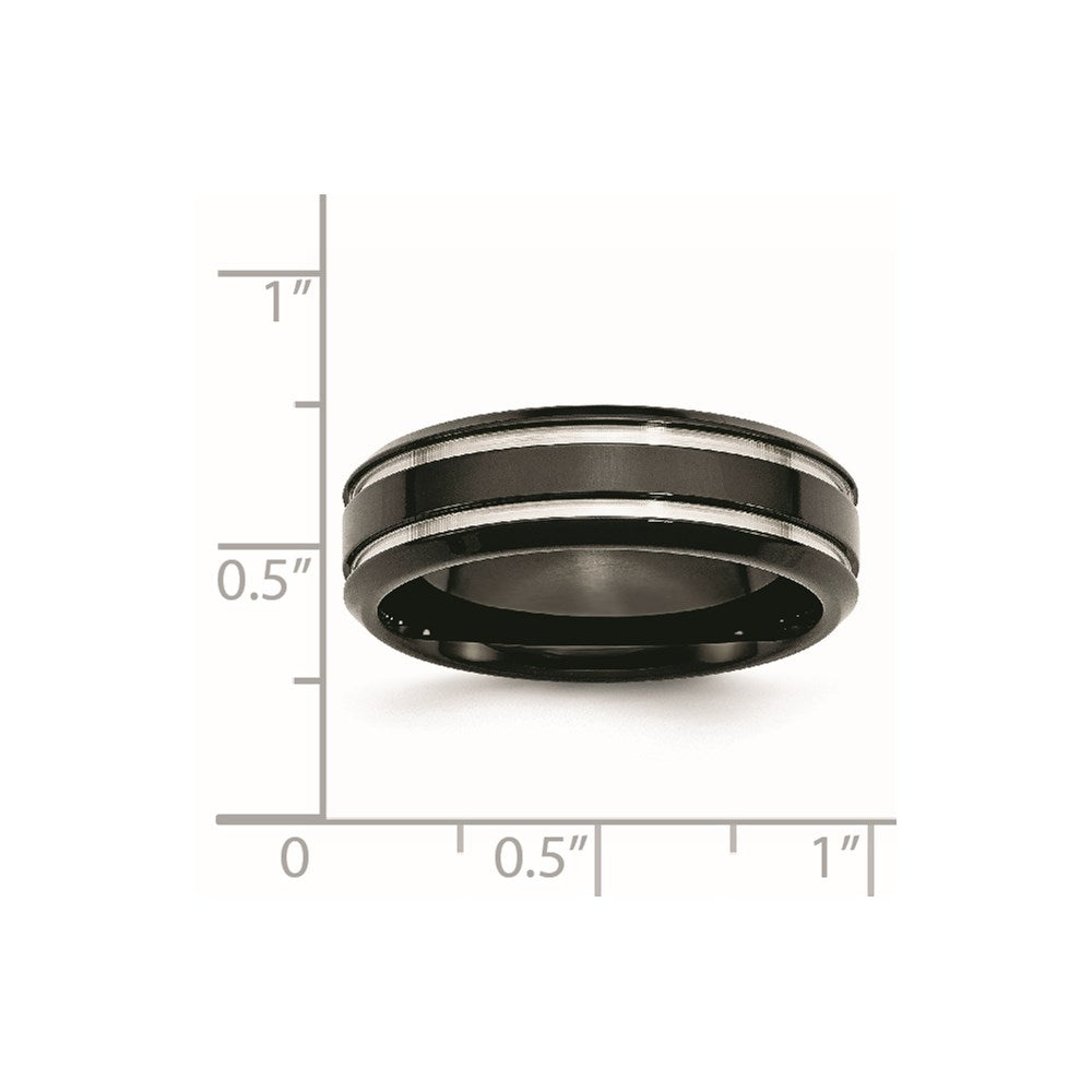 Chisel Stainless Steel Polished Black IP-plated 7mm Grooved Band