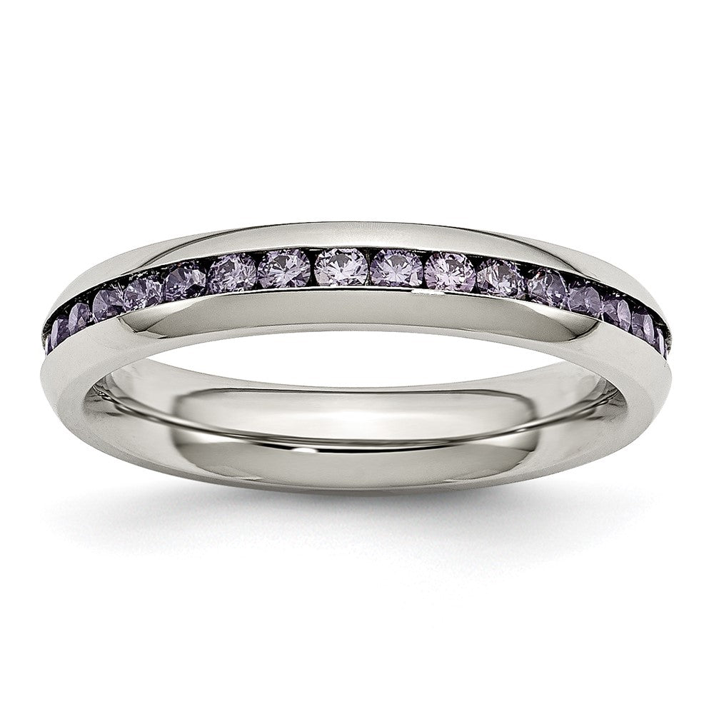 Chisel Stainless Steel Polished 4mm February Purple CZ Ring
