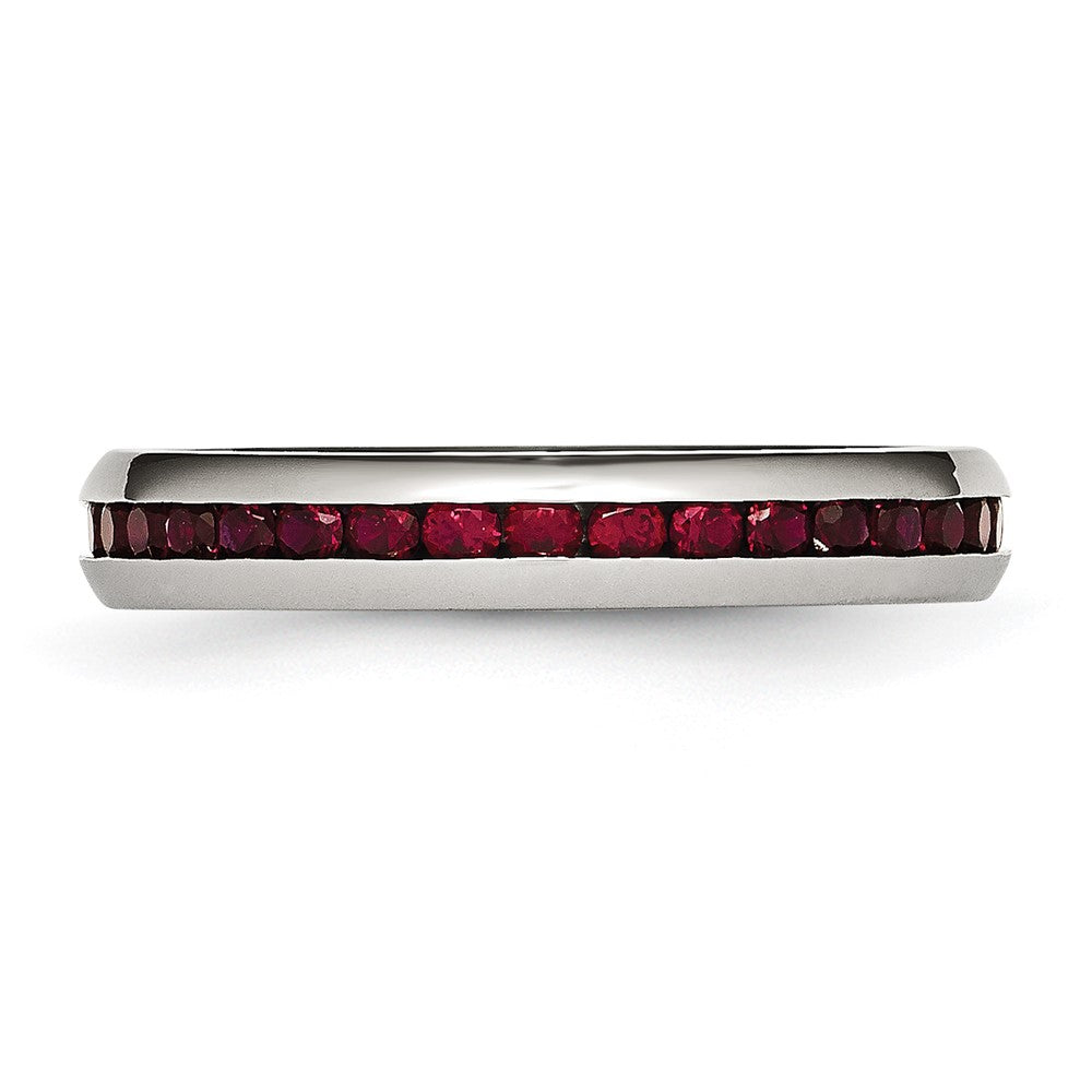 Chisel Stainless Steel Polished 4mm January Dark Red CZ Ring