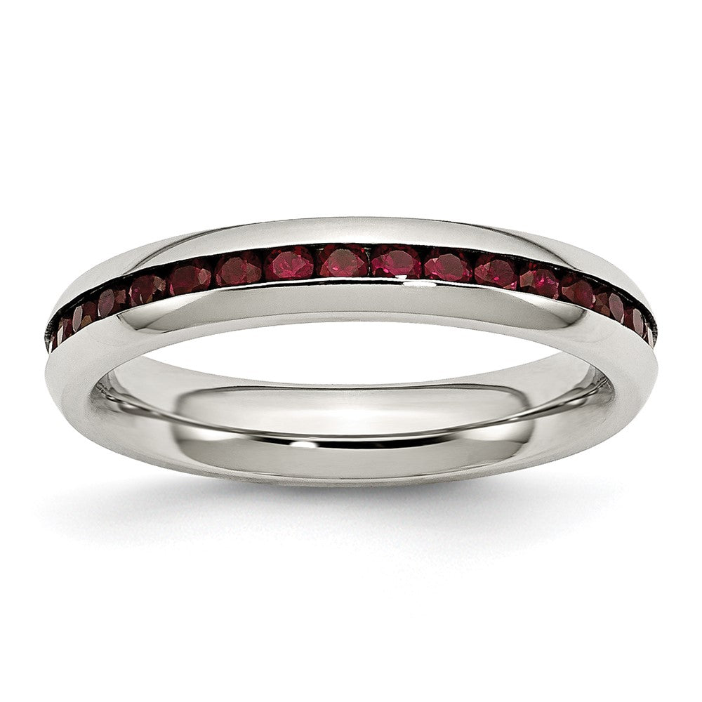 Chisel Stainless Steel Polished 4mm January Dark Red CZ Ring