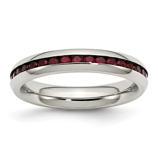 Chisel Stainless Steel Polished 4mm January Dark Red CZ Ring