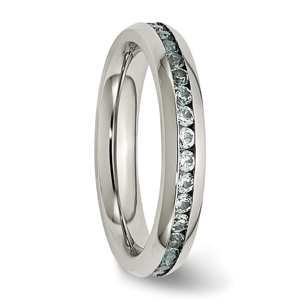 Chisel Stainless Steel Polished 4mm March Light Blue CZ Ring