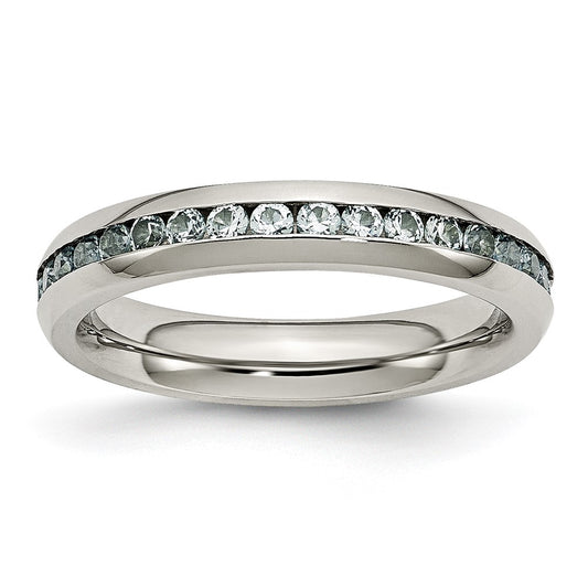 Chisel Stainless Steel Polished 4mm March Light Blue CZ Ring