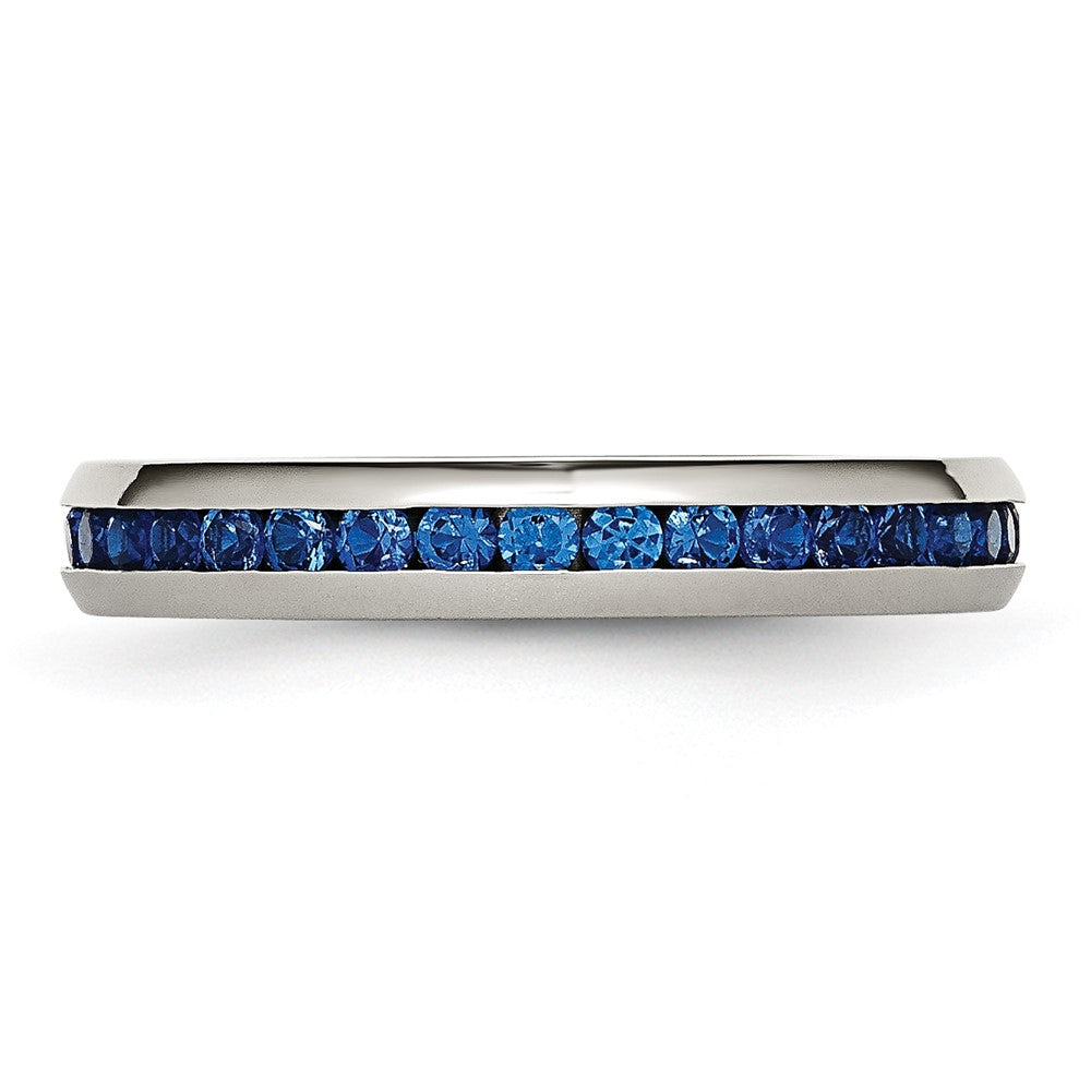 Chisel Stainless Steel Polished 4mm September Blue CZ Ring