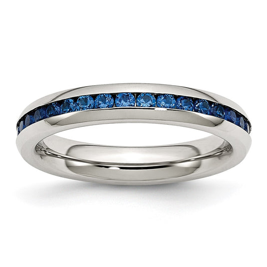 Chisel Stainless Steel Polished 4mm September Blue CZ Ring