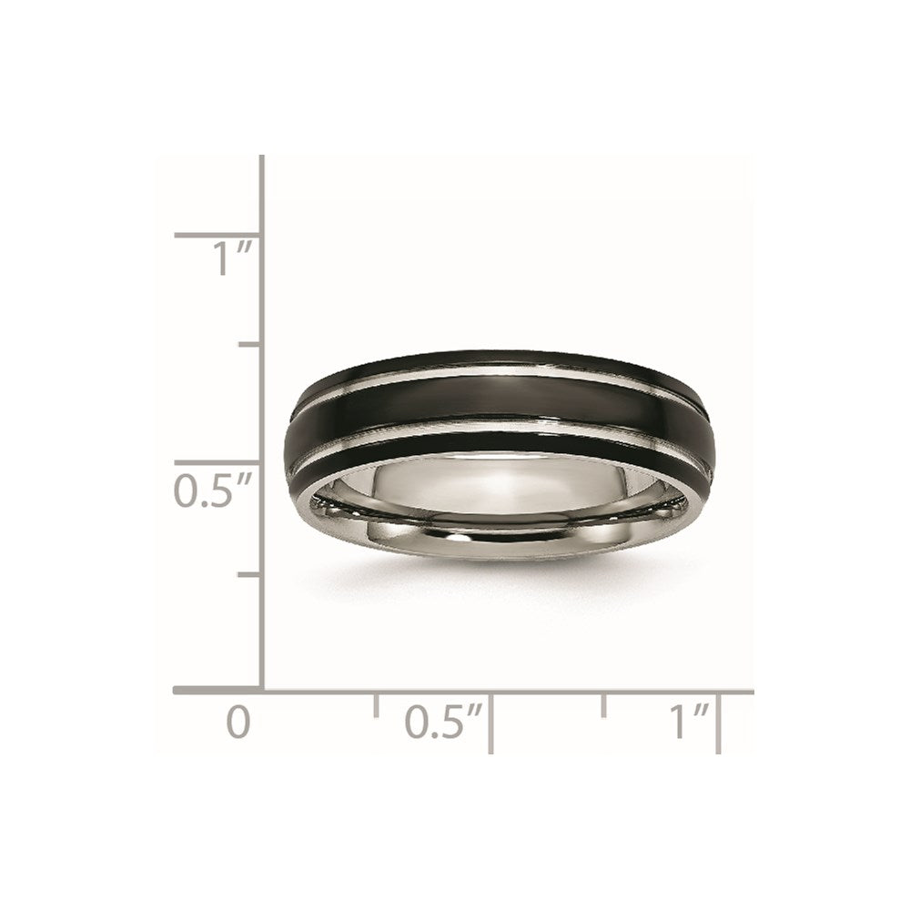 Chisel Stainless Steel Polished Black IP-plated 6mm Grooved Band