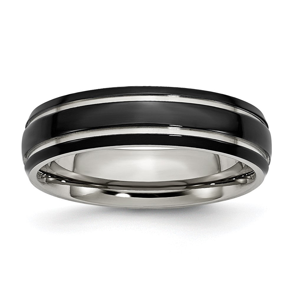 Chisel Stainless Steel Polished Black IP-plated 6mm Grooved Band