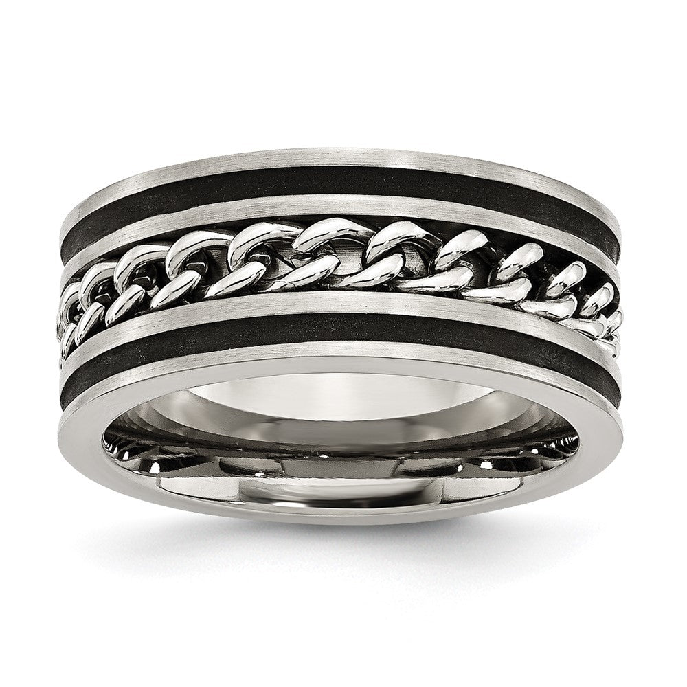 Chisel Stainless Steel Brushed and Polished Black IP-plated Chain Inlay 10mm Band