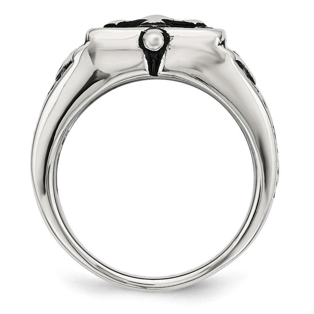Chisel Stainless Steel Antiqued Polished and Textured Cross Ring
