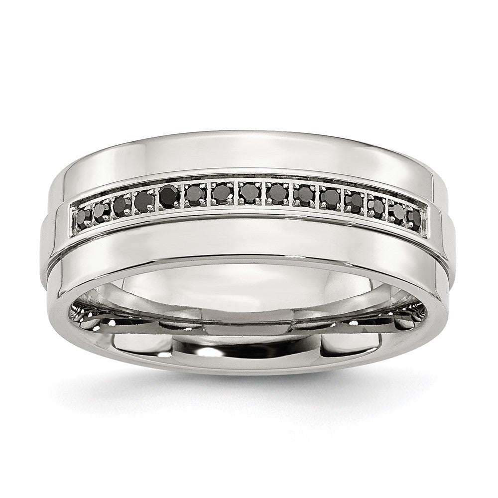 Chisel Stainless Steel Polished 1/6 Carat Black Diamond 8mm Flat Band