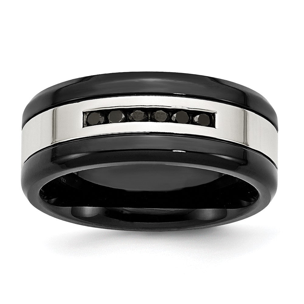 Chisel Stainless Steel Polished Black IP-plated 1/4 Carat Black Diamond 9mm Band