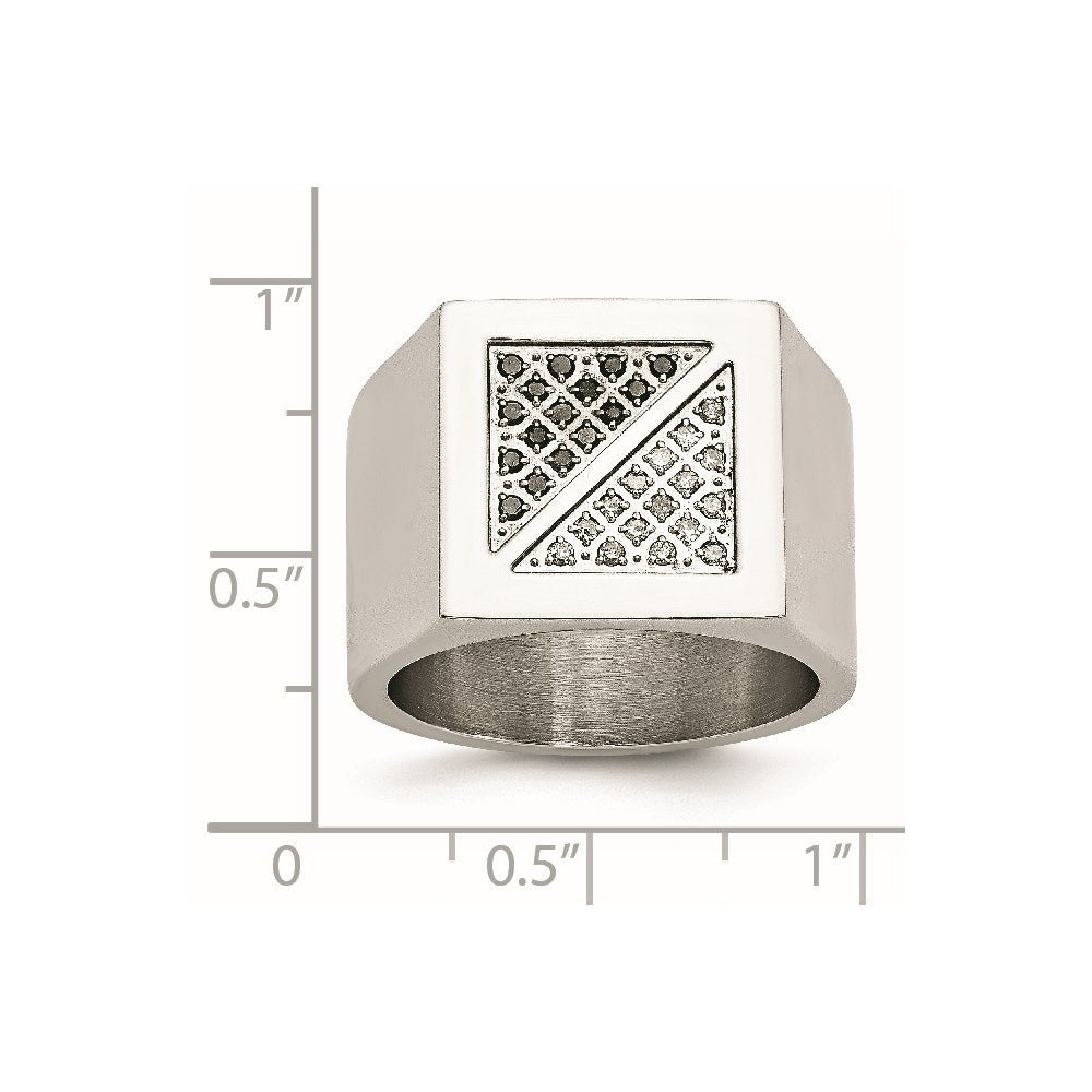Chisel Stainless Steel Polished 1/4 Carat Black and White Diamond Ring