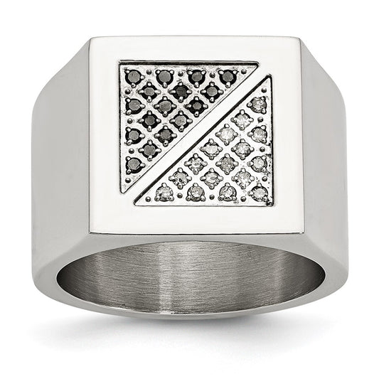 Chisel Stainless Steel Polished 1/4 Carat Black and White Diamond Ring
