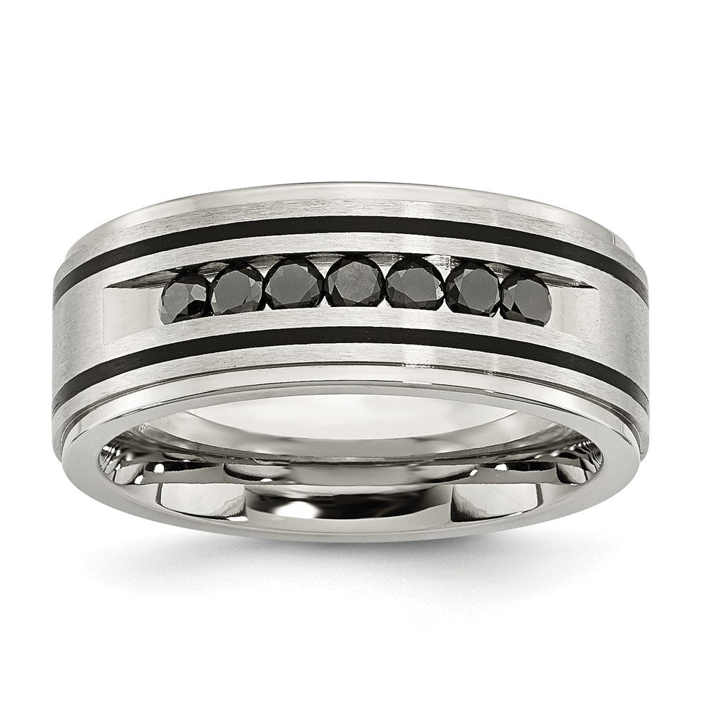 Chisel Stainless Steel Brushed and Polished Black IP-plated 1/2 Carat Black Diamond 9mm Band