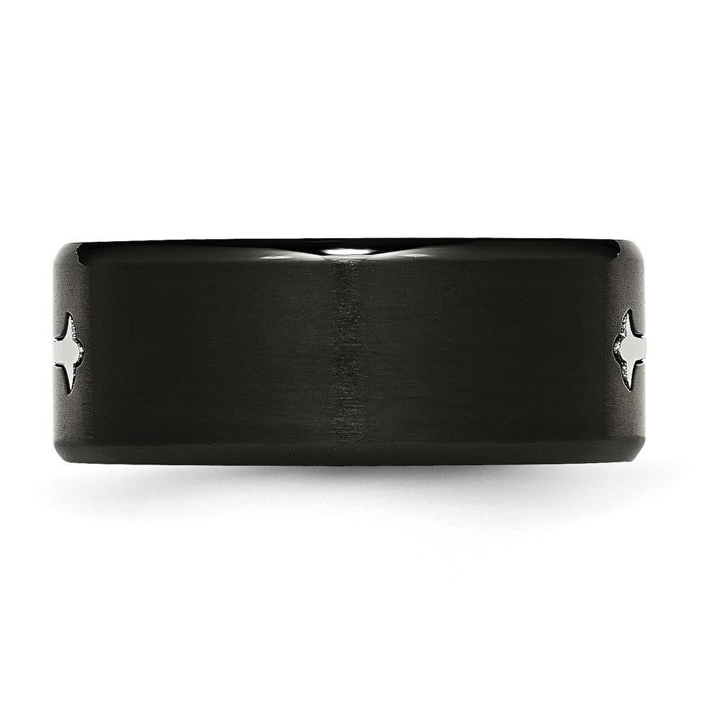 Chisel Stainless Steel Brushed Black IP-plated with Cross 9mm Band