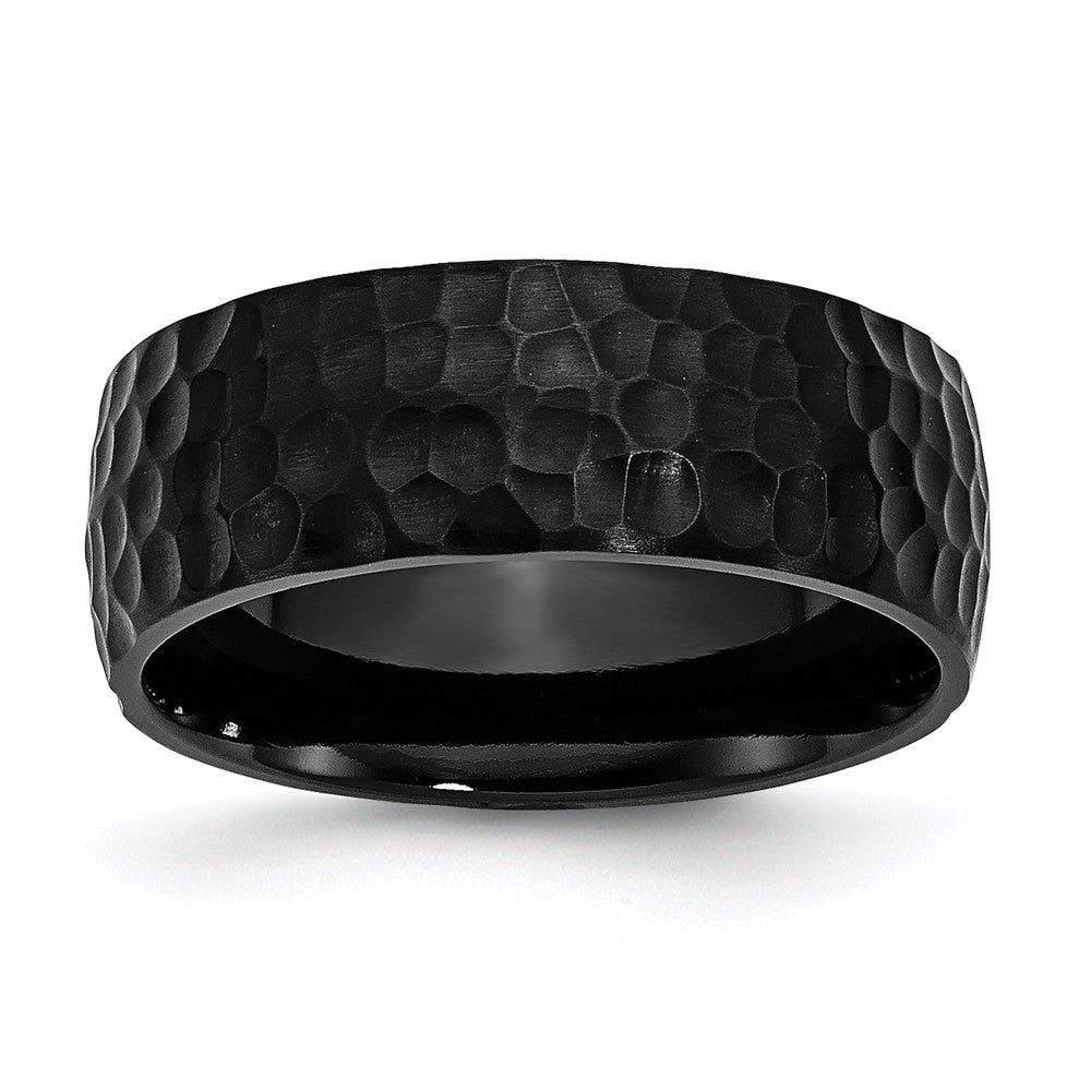 Chisel Stainless Steel Hammered Black IP-plated 8mm Band