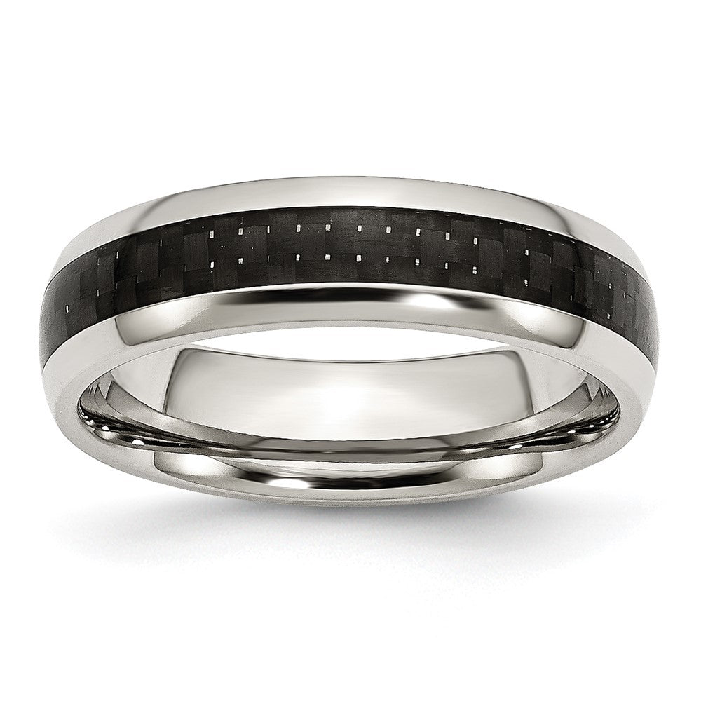 Chisel Stainless Steel Polished with Black Carbon Fiber Inlay 6mm Band