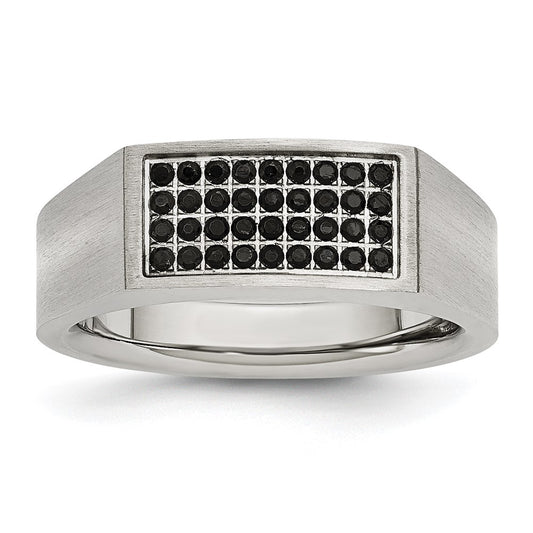 Chisel Stainless Steel Brushed and Polished with Black CZ Ring