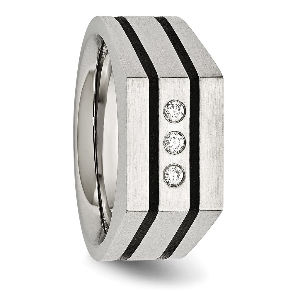 Chisel Stainless Steel Brushed Black IP-plated with CZ Signet Ring