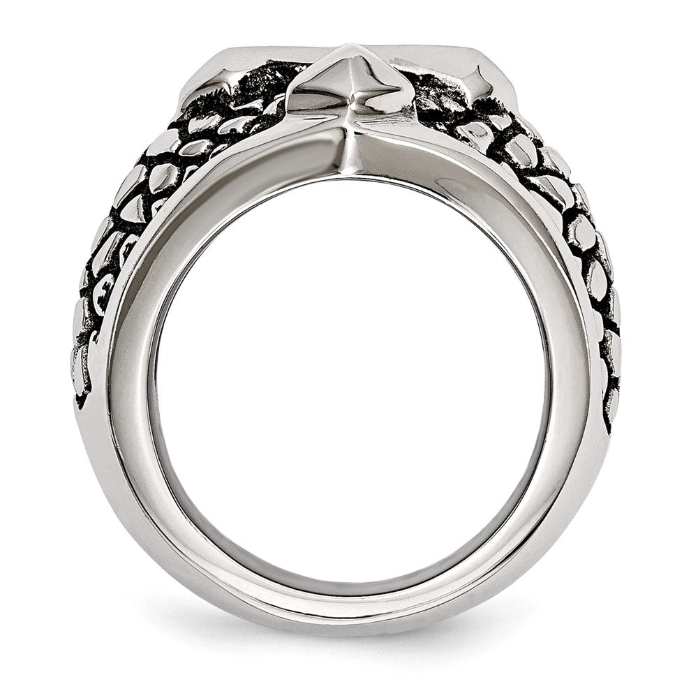Chisel Stainless Steel Antiqued Polished and Textured Cross Ring