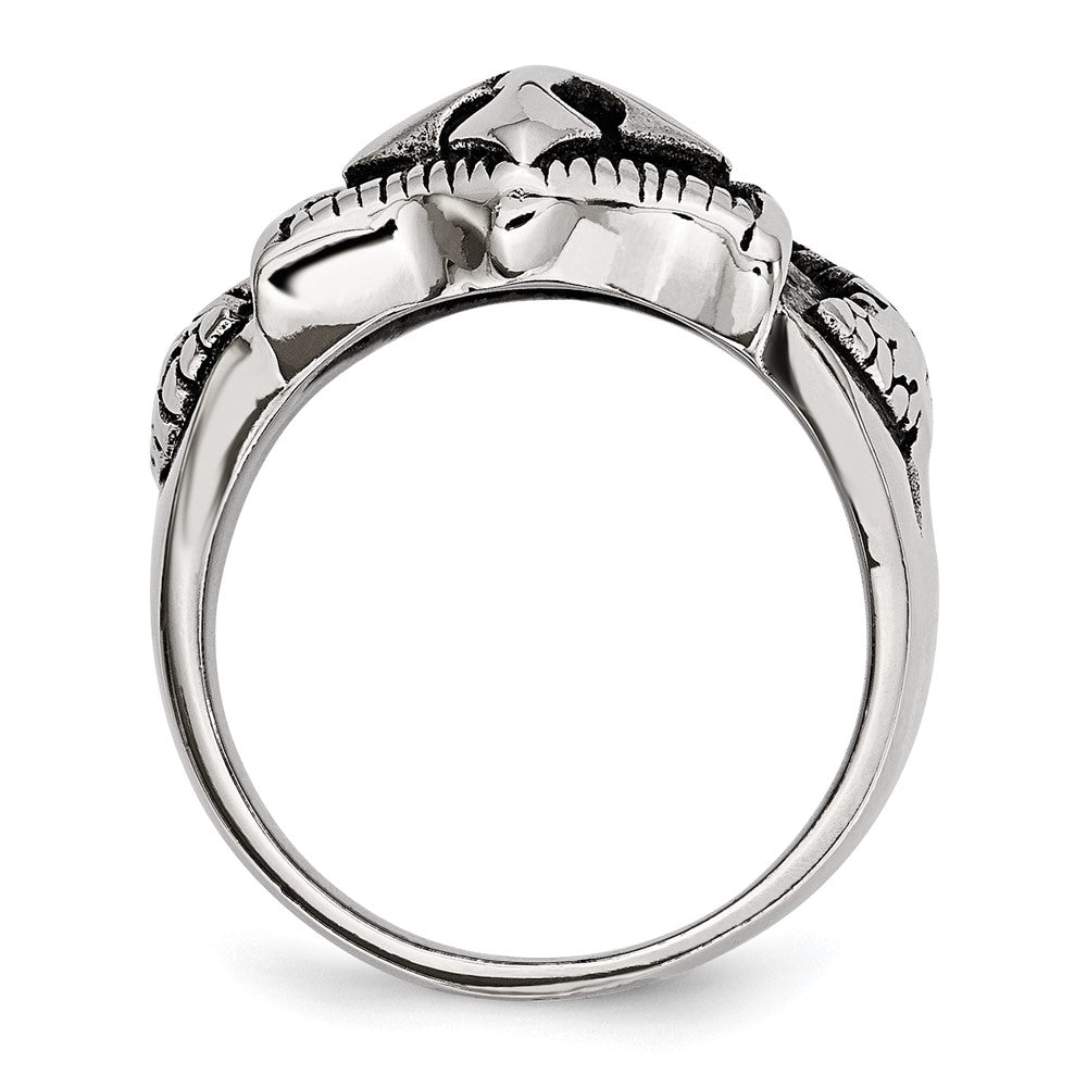 Chisel Stainless Steel Antiqued Polished and Textured Shield Ring