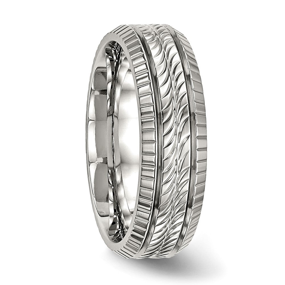 Chisel Stainless Steel Polished and Textured 7mm Grooved Band
