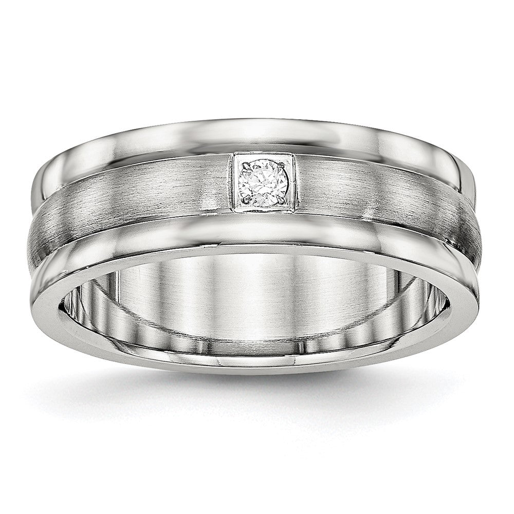 Chisel Stainless Steel Polished with Brushed Center CZ 7mm Grooved Band