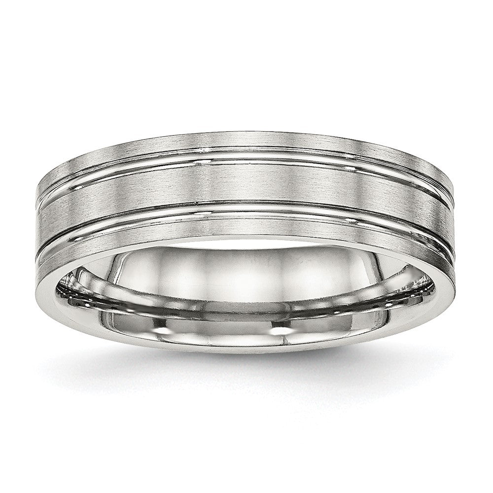 Chisel Stainless Steel Brushed and Polished 6mm Ridged Flat Band