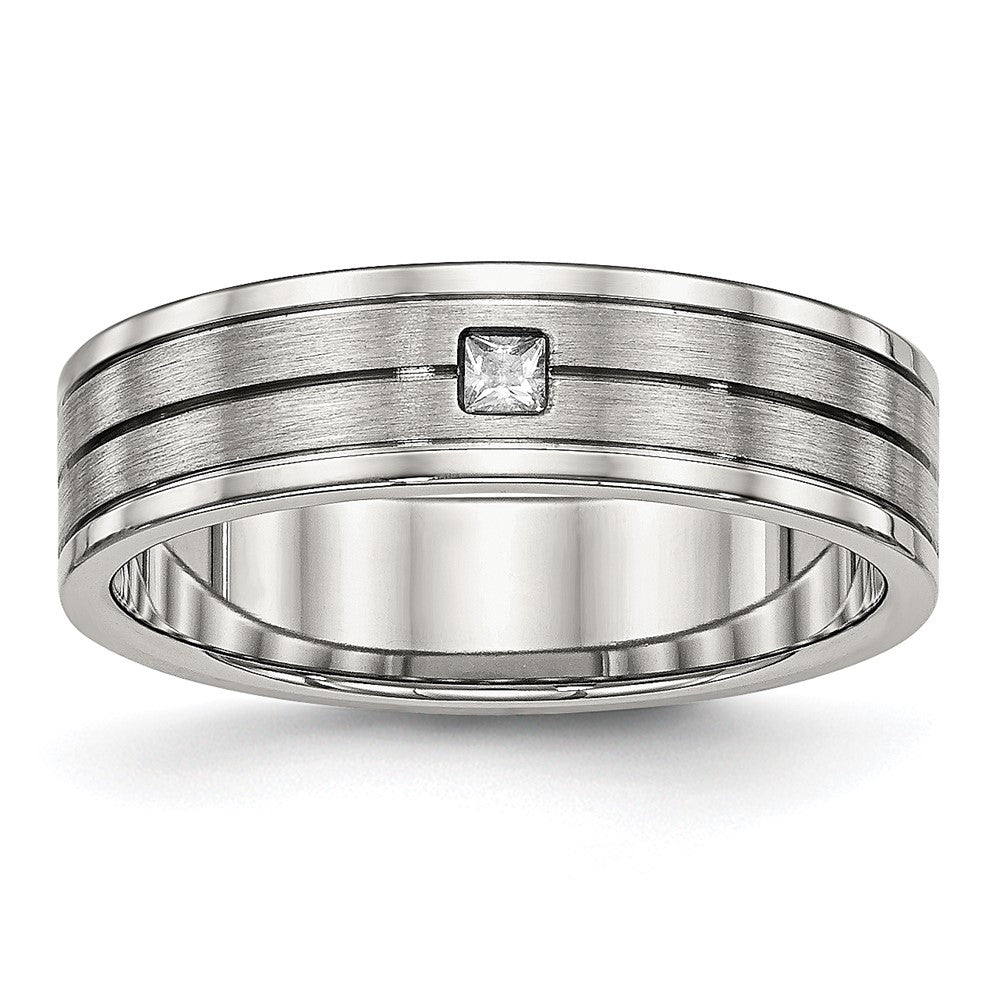 Chisel Stainless Steel Polished with Brushed Center CZ 6mm Grooved Band
