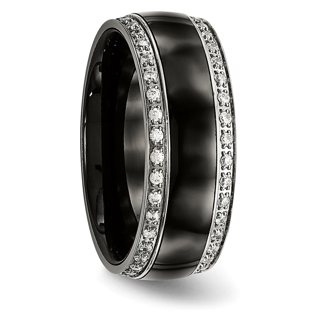 Stainless Steel Polished Black Ceramic CZ Ring