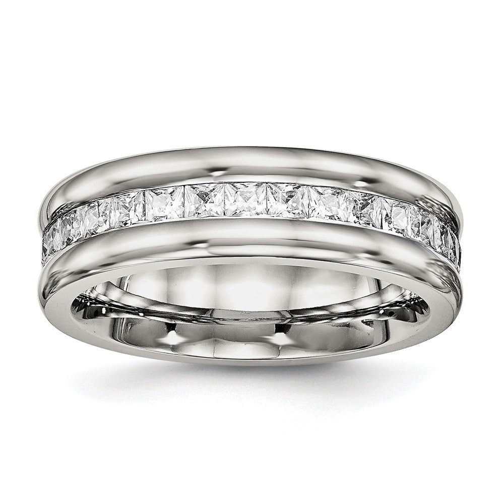 Chisel Stainless Steel Polished with CZ 7mm Band
