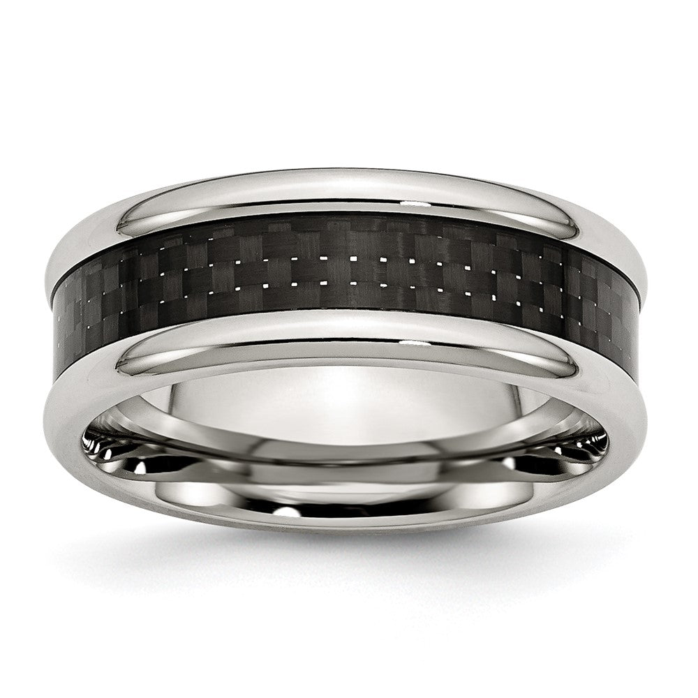 Chisel Stainless Steel Polished with Black Carbon Fiber Inlay 8mm Band