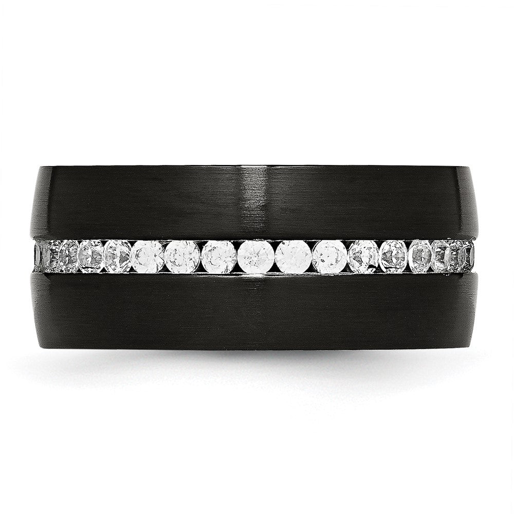 Chisel Stainless Steel Brushed and Polished Black IP-plated with CZ 10mm Band