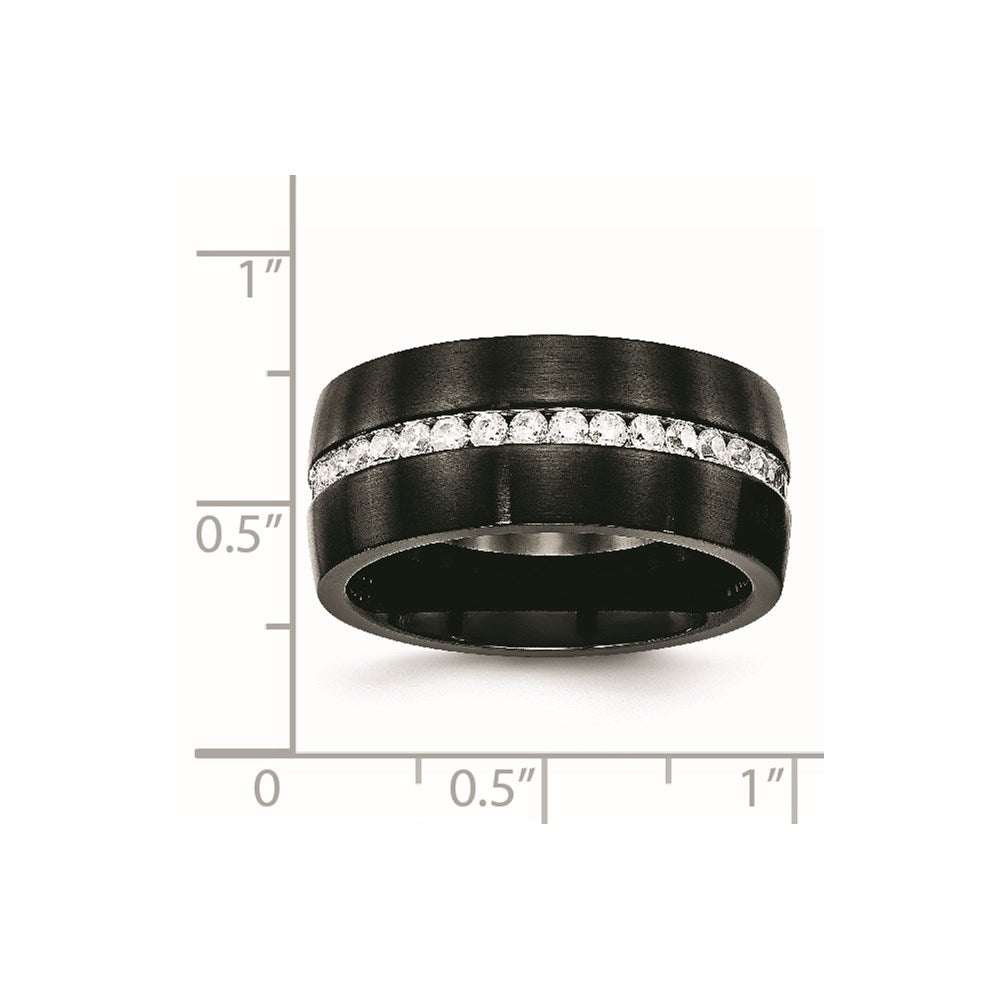 Chisel Stainless Steel Brushed and Polished Black IP-plated with CZ 10mm Band